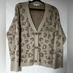 C&C California Beige and Brown Leopard Cardigan